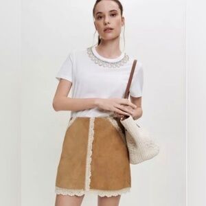 Maje suede and crochet mini skirt